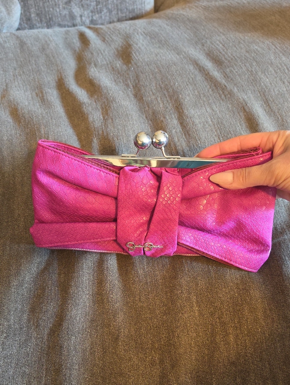 Pink Bow-Front Clutch Handbag